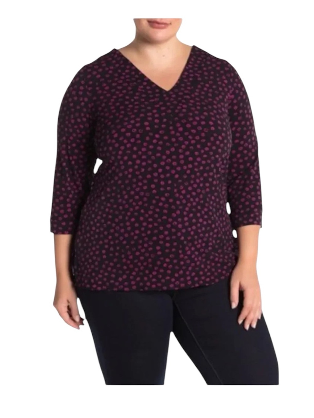 Leota V-neck 3/4 Sleeve Top Appaloosa Pattern Dots NWT New